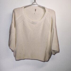 Free People Womens Cream Crochet Knit Crewneck Cardigan Oversized‎ Size Small